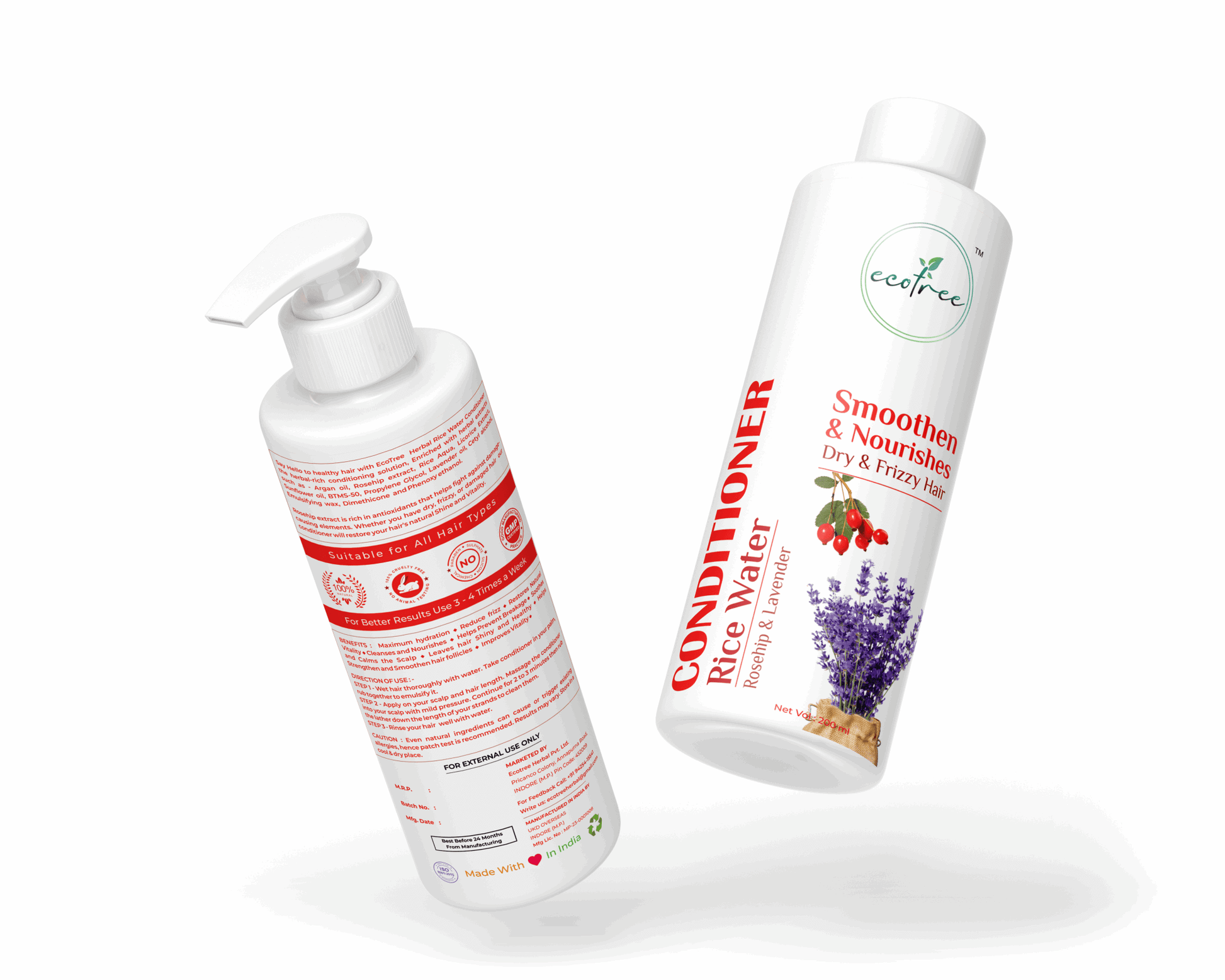 Herbal Rice Water Conditioner - With Rice Aqua, Rosehip & Lavender | For Damaged, Dry and Frizzy Hair |